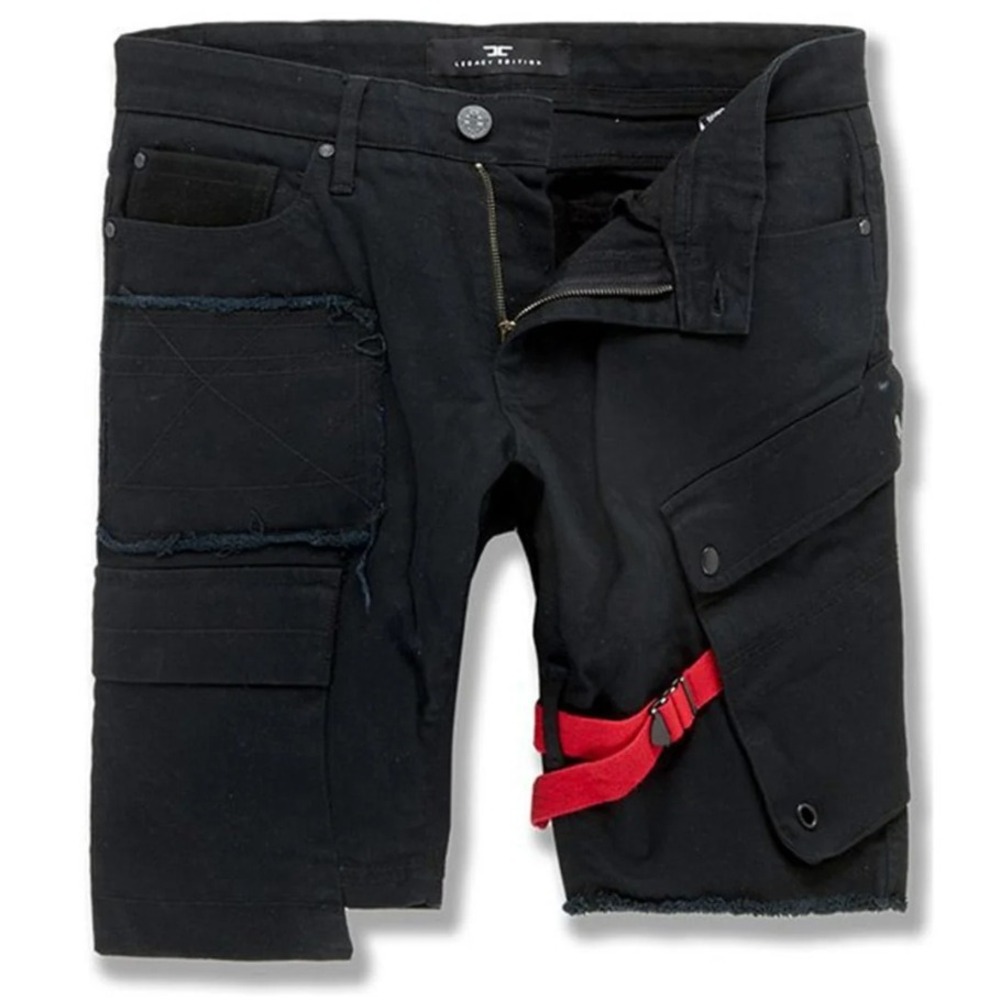 Jordan Craig Travis Cargo Shorts Mens 38 Black Red Strap Streetwear